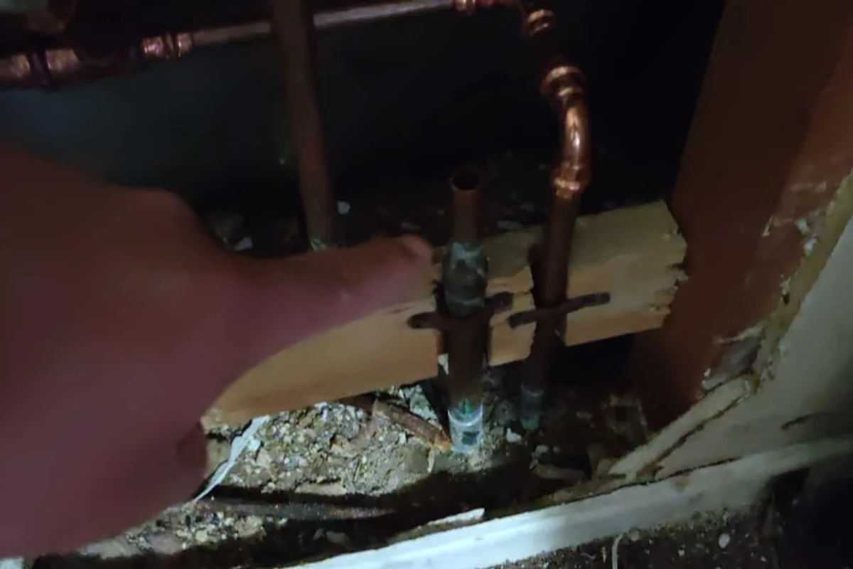Close view of copper pipe access for Lake Elsinore repipe documentation