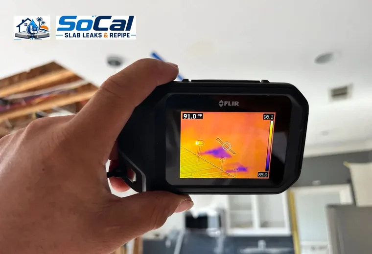 Thermal imaging slab leak detection equipment in a home
